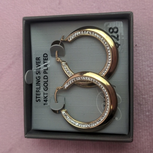 Brilliance Sterling Silver 14K Gold Plated Round Hoop Earrings - Picture 1 of 3